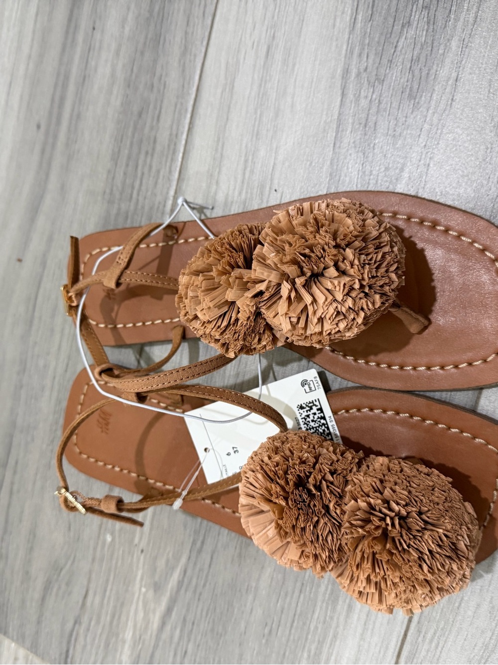 H&M Brown Pom-Pom T-Strap Sandals